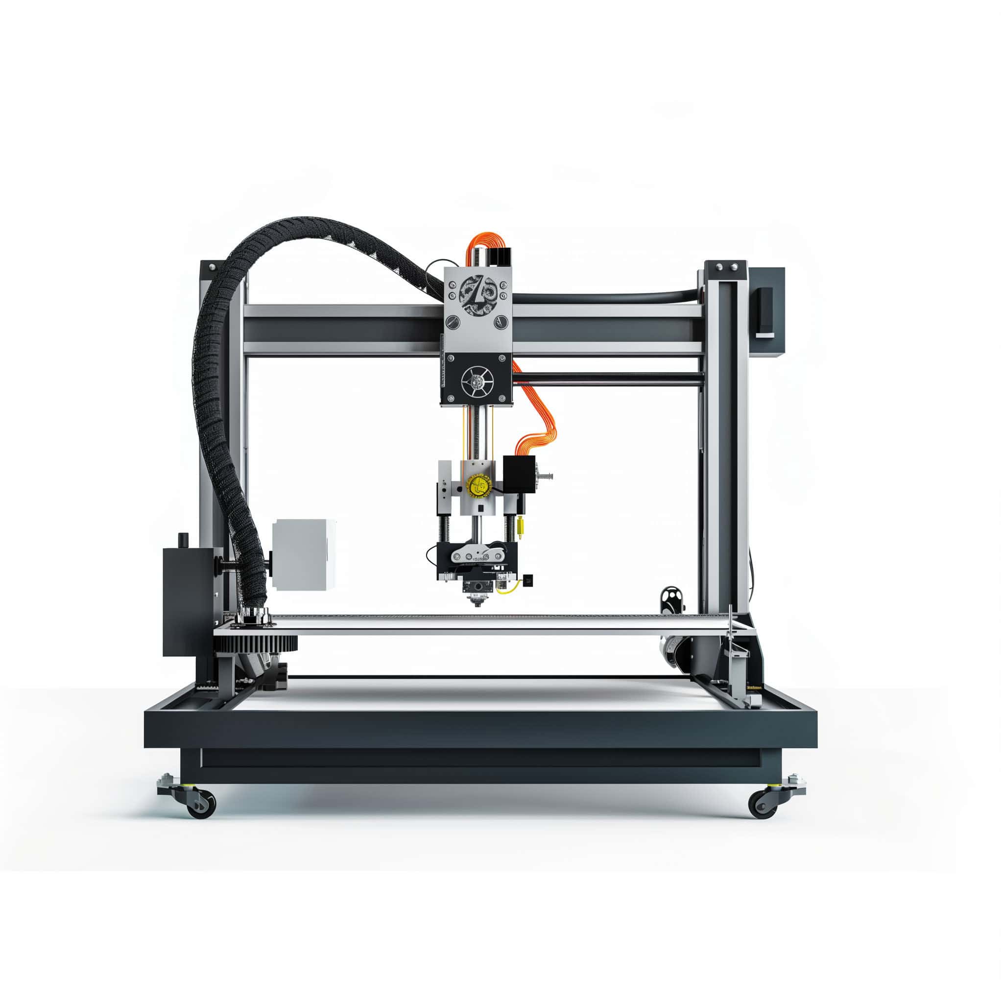 3D Printing machine on white background.