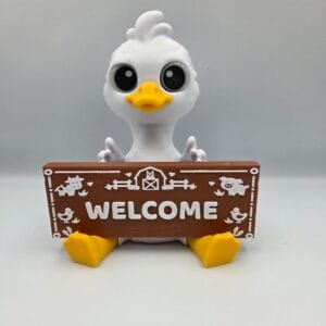 White Duck Porch Buddy holding a Welcome sign
